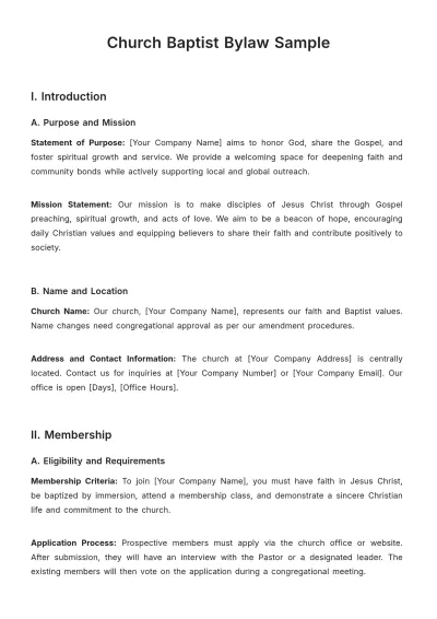 Free Church Baptist Bylaw Sample Template to Edit Online