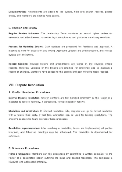 Free Church Baptist Bylaw Sample Template to Edit Online