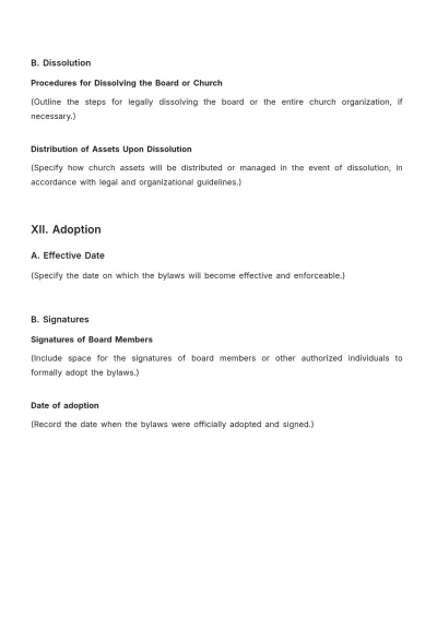 Free Church Board of Directors Bylaw Outline Template to Edit Online