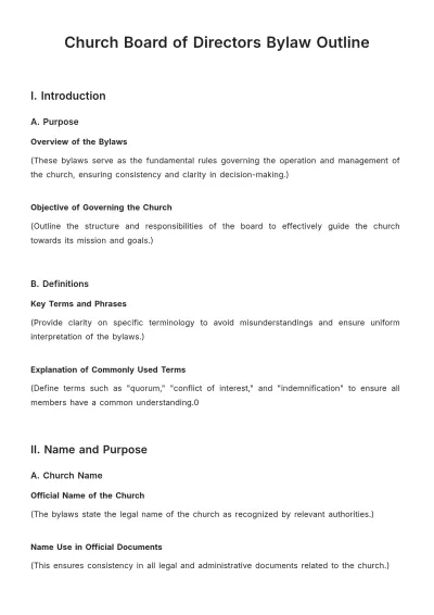Free Church Board of Directors Bylaw Outline Template to Edit Online