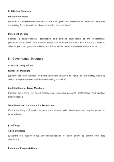 Free Church Board of Directors Bylaw Outline Template to Edit Online