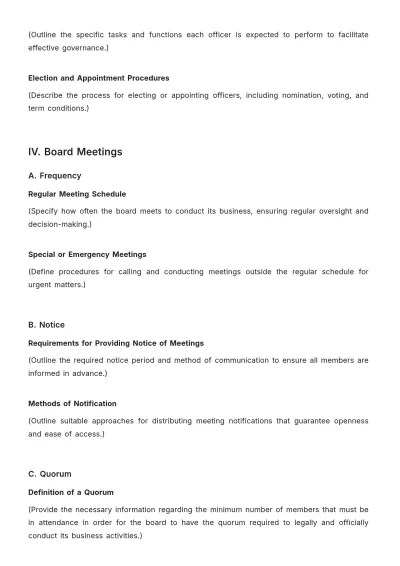 Free Church Board of Directors Bylaw Outline Template to Edit Online
