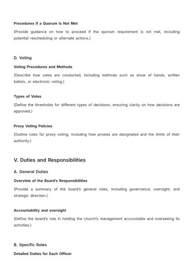 Free Church Board of Directors Bylaw Outline Template to Edit Online
