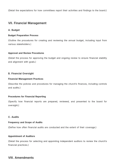 Free Church Board of Directors Bylaw Outline Template to Edit Online