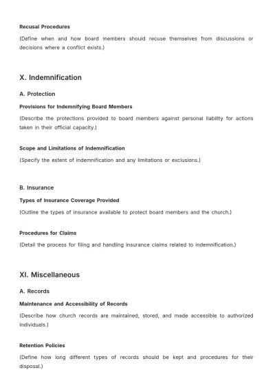Free Church Board of Directors Bylaw Outline Template to Edit Online