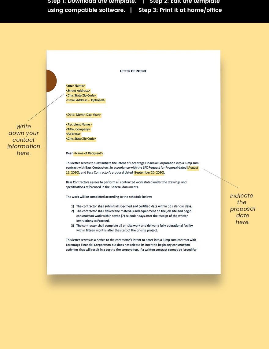 Construction Letter of Intent Template