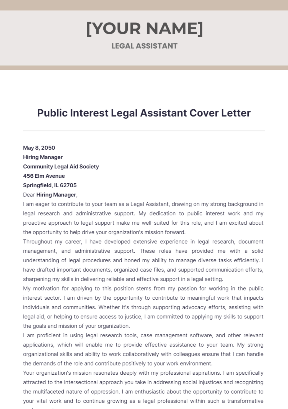 Public Interest Legal Assistant Cover Letter - Edit Online & Download