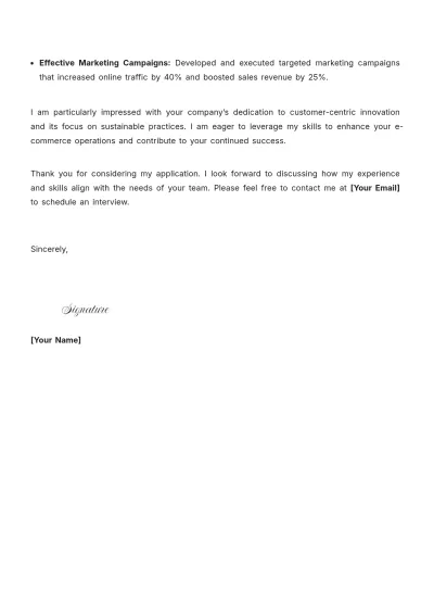 Free Retail Manager Cover Letter for E-Commerce to Edit Online