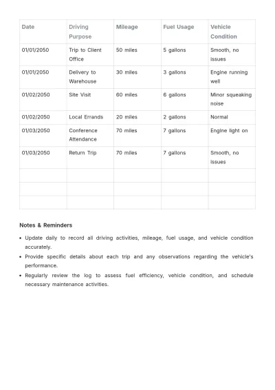 Free Driver's Daily Log Book Template to Edit Online