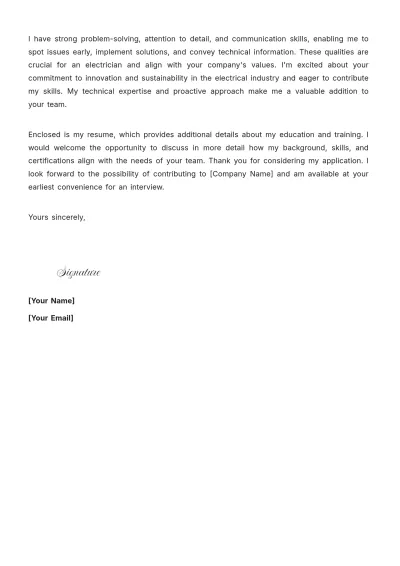 Free ITI Electrician Cover Letter to Edit Online