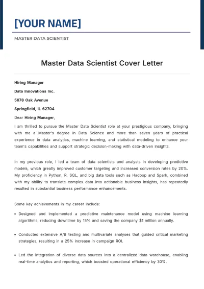 Free Master Data Scientist Cover Letter to Edit Online
