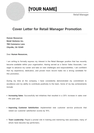 Free Cover Letter for Retail Manager Promotion to Edit Online
