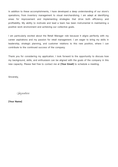 Free Cover Letter for Retail Manager Promotion to Edit Online