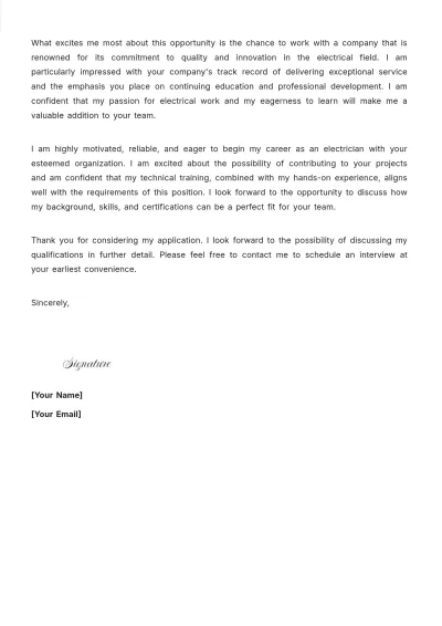 Free Entry-Level Electrician Cover Letter to Edit Online