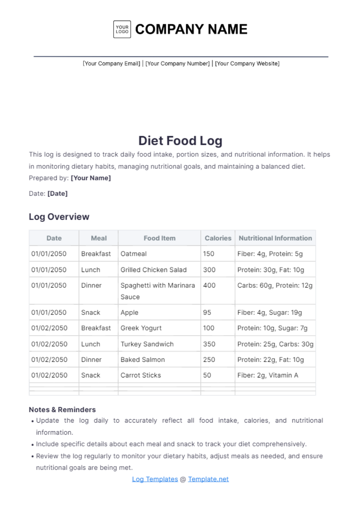 Free Food Delivery Log Sheet Template to Edit Online