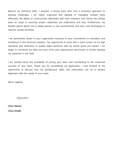 Free Electrician Assistant Cover Letter to Edit Online