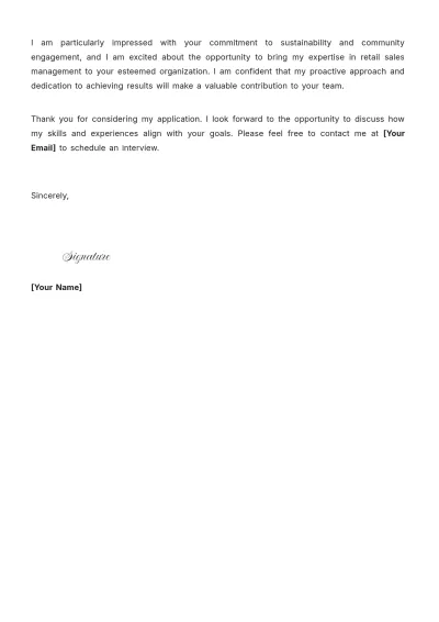 Free Cover Letter for Retail Sales Manager to Edit Online