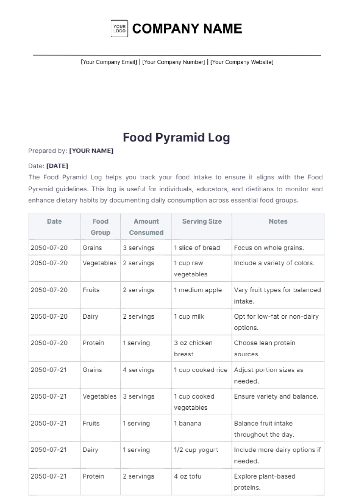 Food Pyramid Log Template - Edit Online & Download