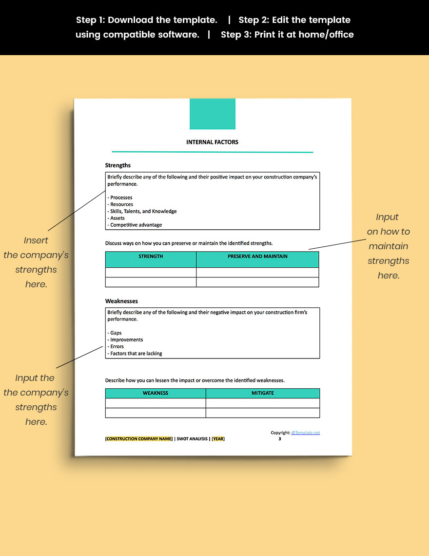 Simple Construction SWOT Analysis Template