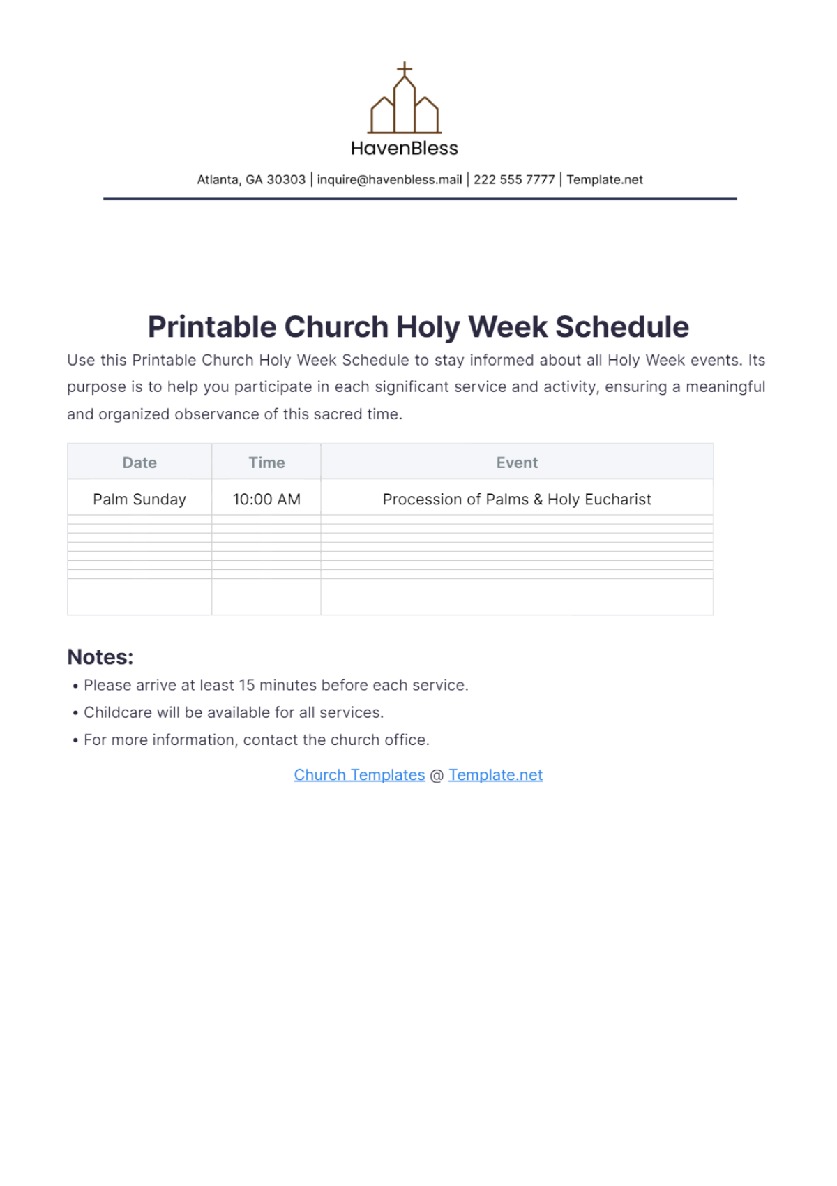 Printable Church Holy Week Schedule Template - Edit Online & Download