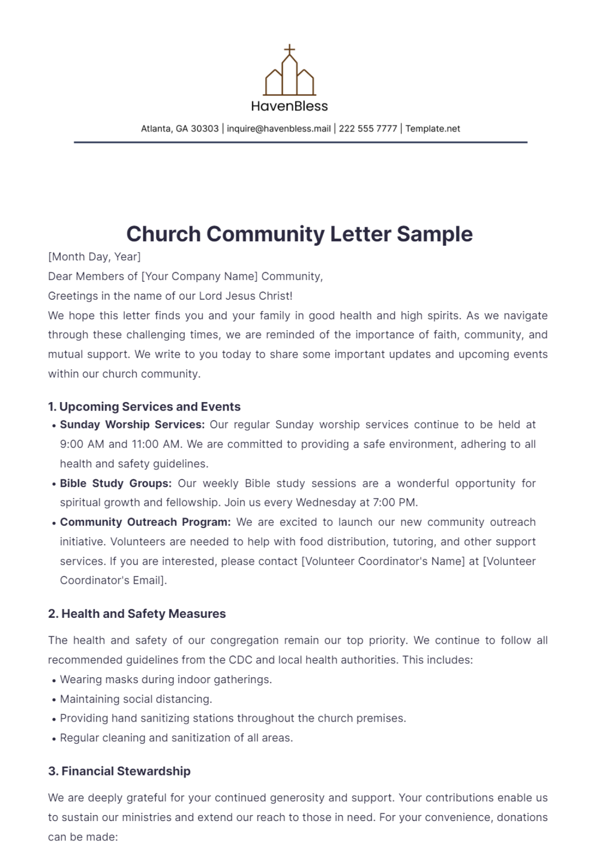 Church Community Letter Sample Template