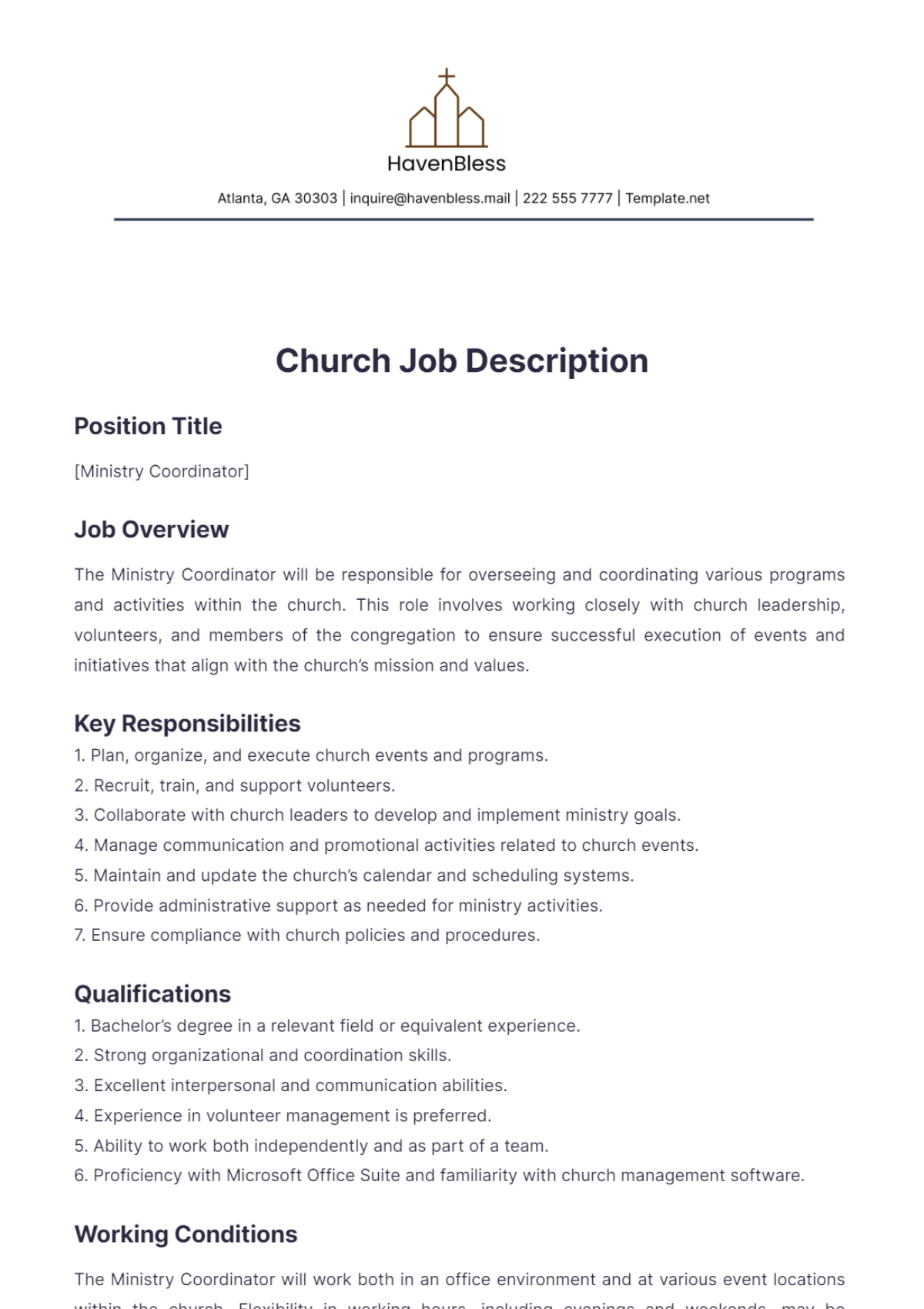 Church Job Description Template - Edit Online & Download