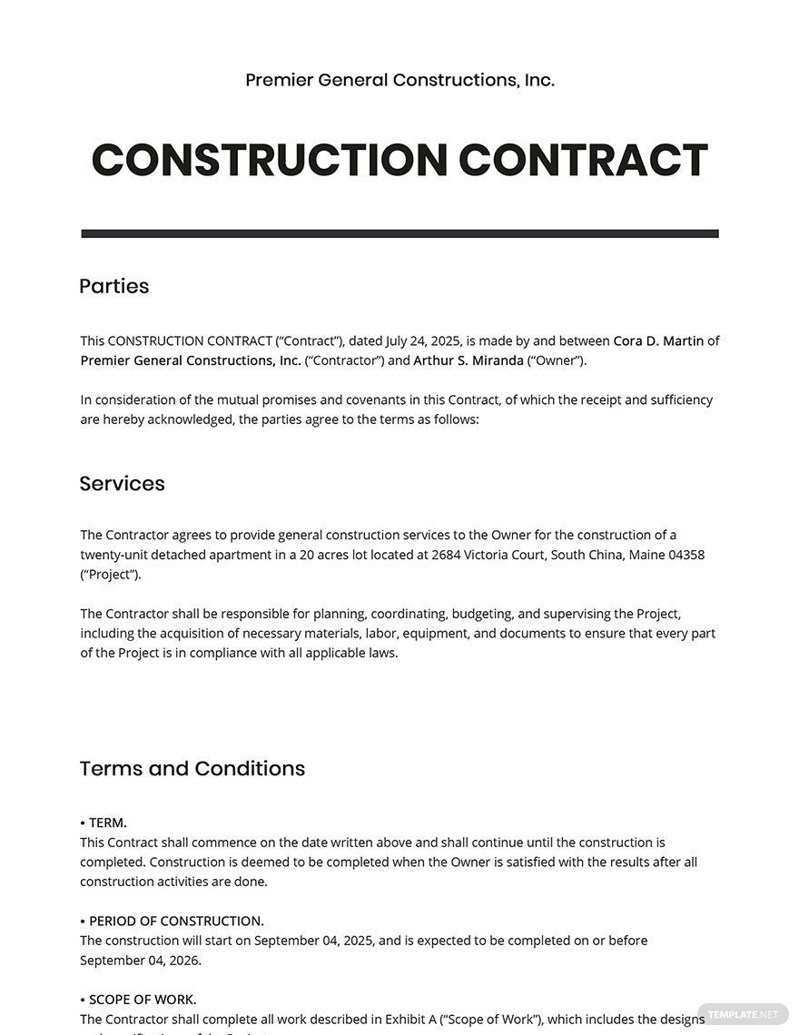 General Construction Contract Template