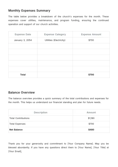 Free Church Monthly Billing Statement Design Template to Edit Online