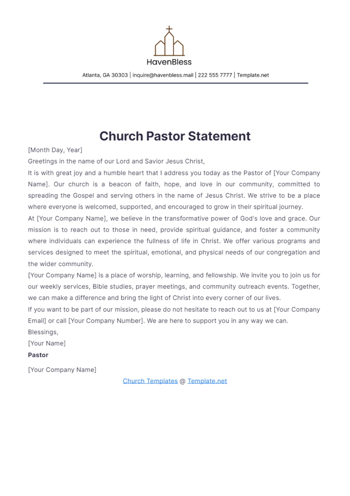 Church Pastor Statement Template - Edit Online & Download Example ...