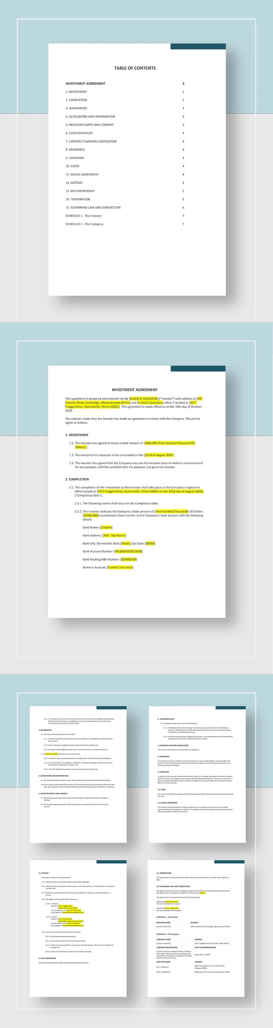 Product Investment Contract Template