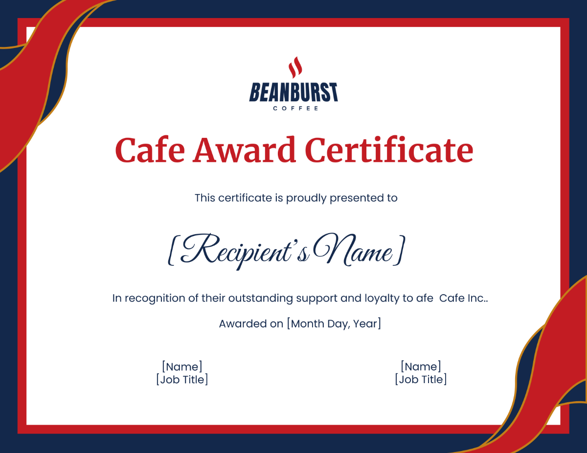 Cafe Award Certificate
