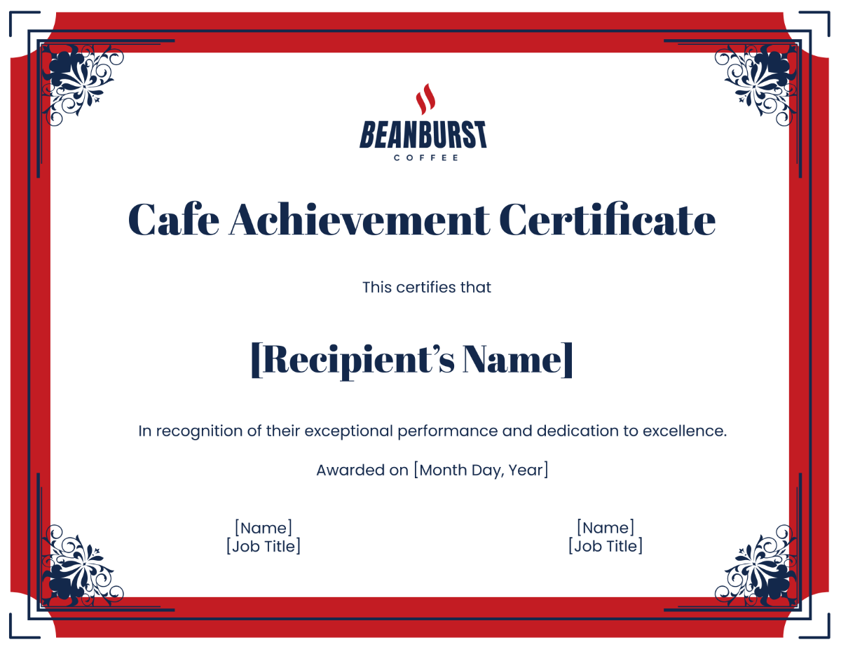 Cafe Achievement Certificate