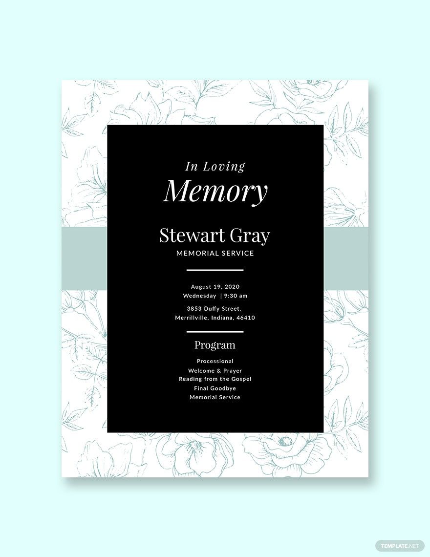 Simple Memorial Program Template in Word, Illustrator, PSD, Apple Pages, Publisher