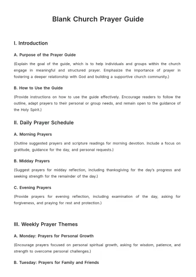 Free Blank Church Prayer Guide Template to Edit Online
