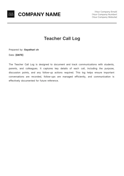 Free Teacher Call Log Template to Edit Online