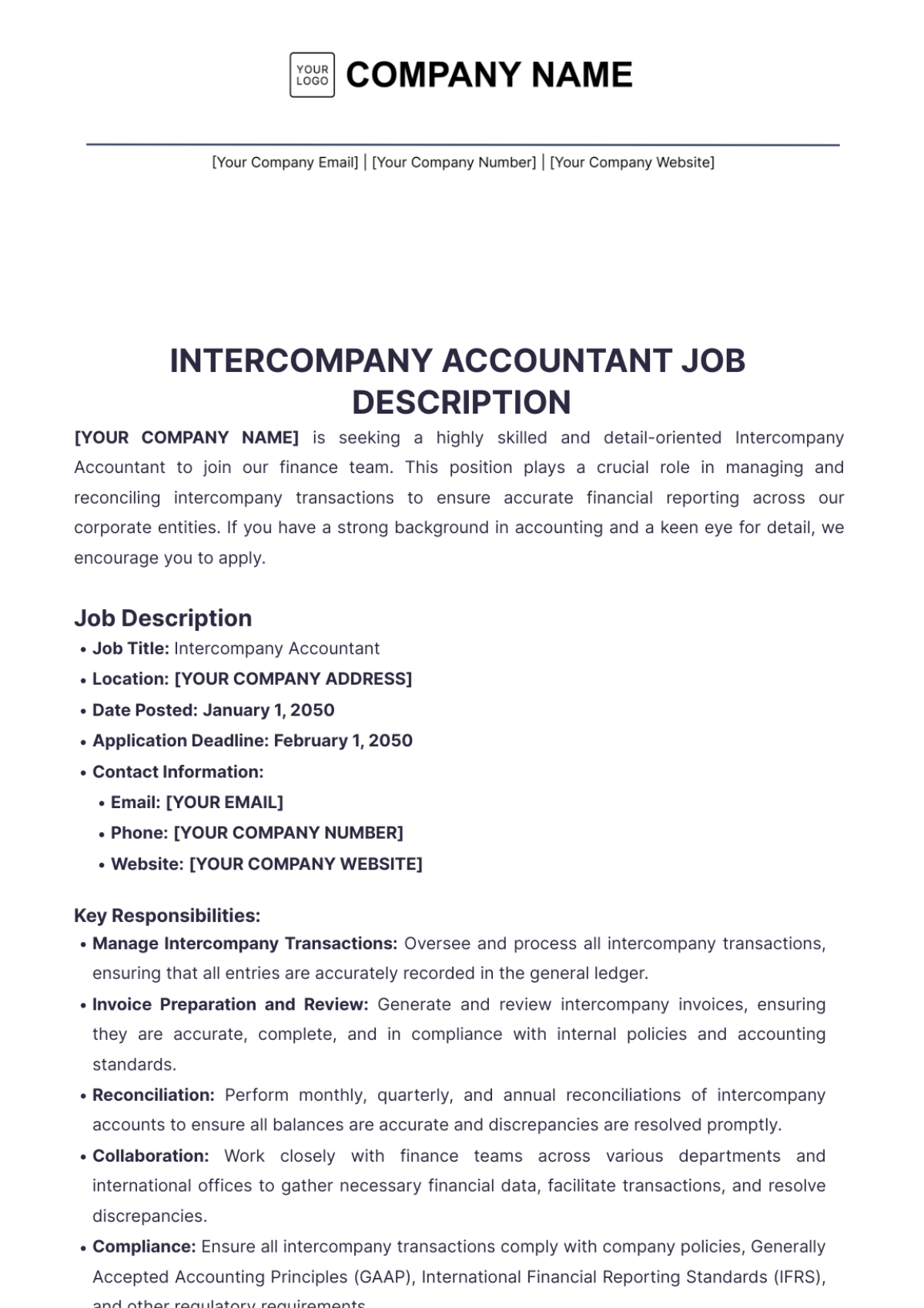 Intercompany Accountant Job Description Template - Edit Online & Download