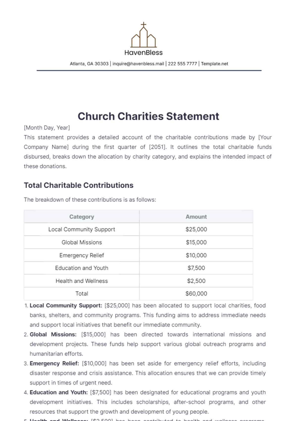 Church Charities Statement Template