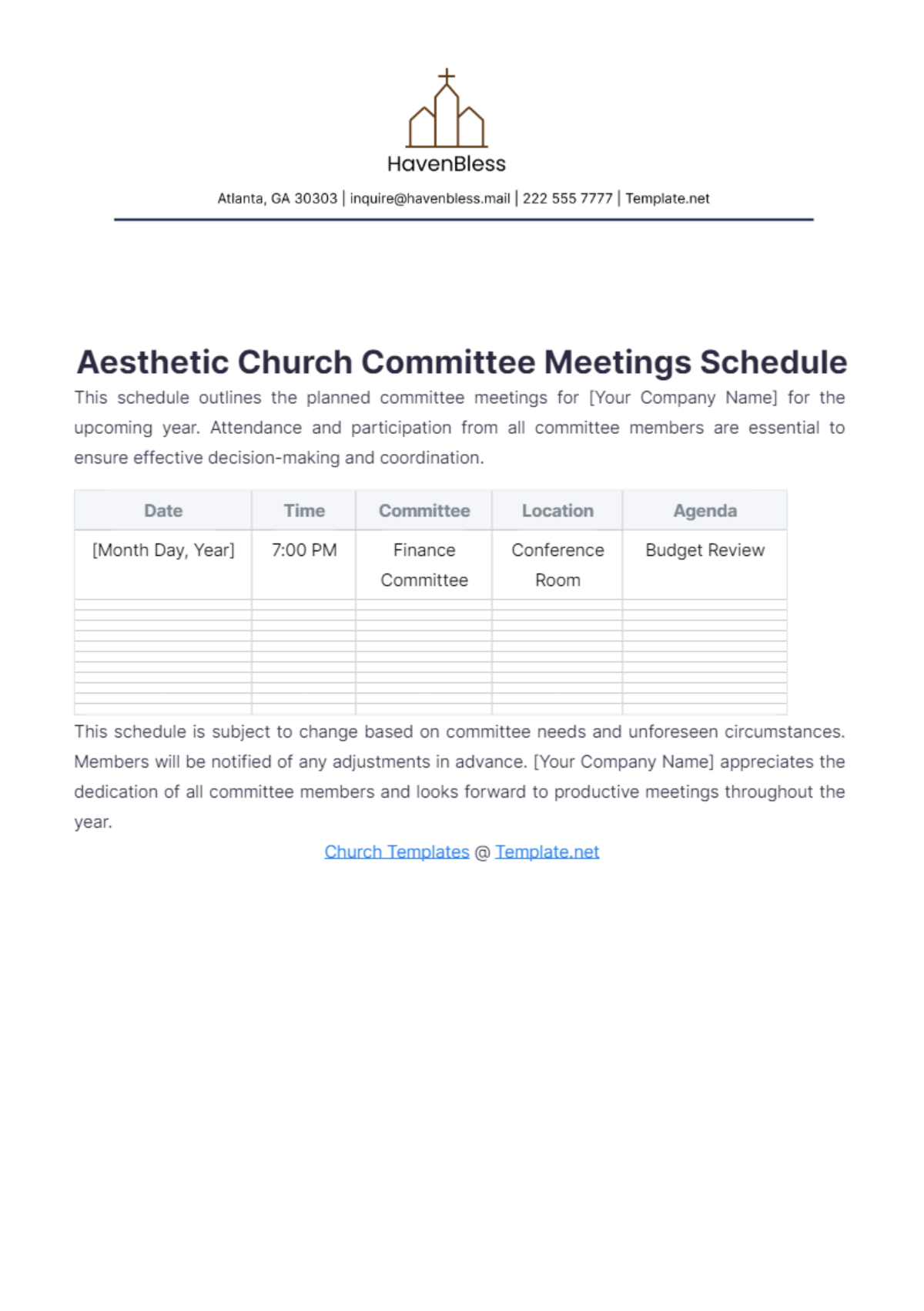 Aesthetic Church Committee Meetings Schedule Template