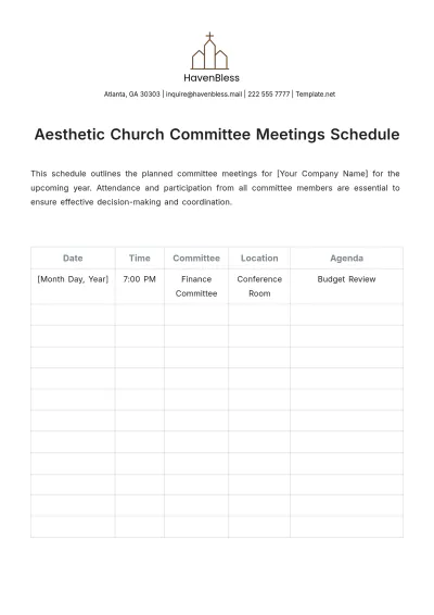 Free Aesthetic Church Committee Meetings Schedule Template to Edit Online