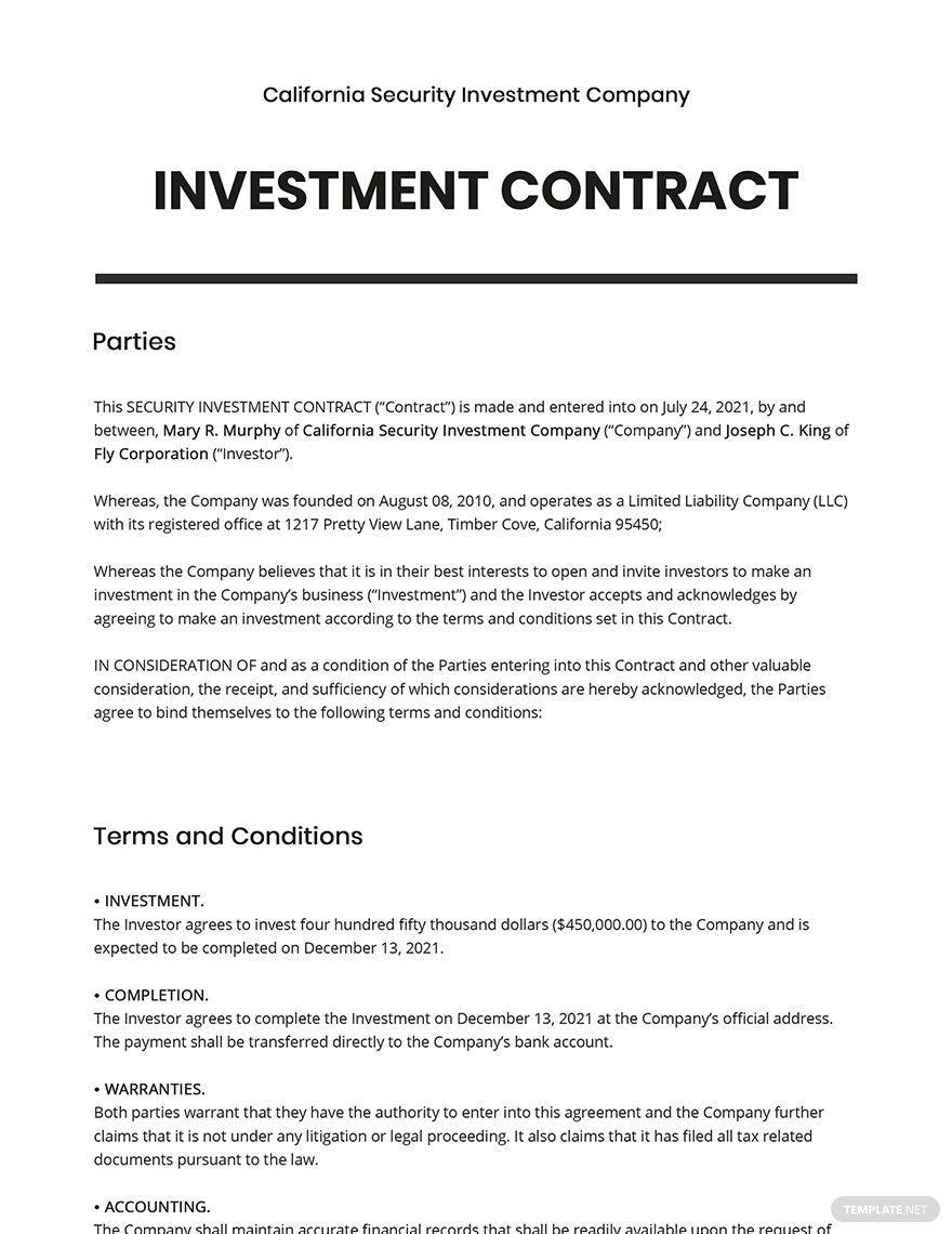 Security Investment Contract Template