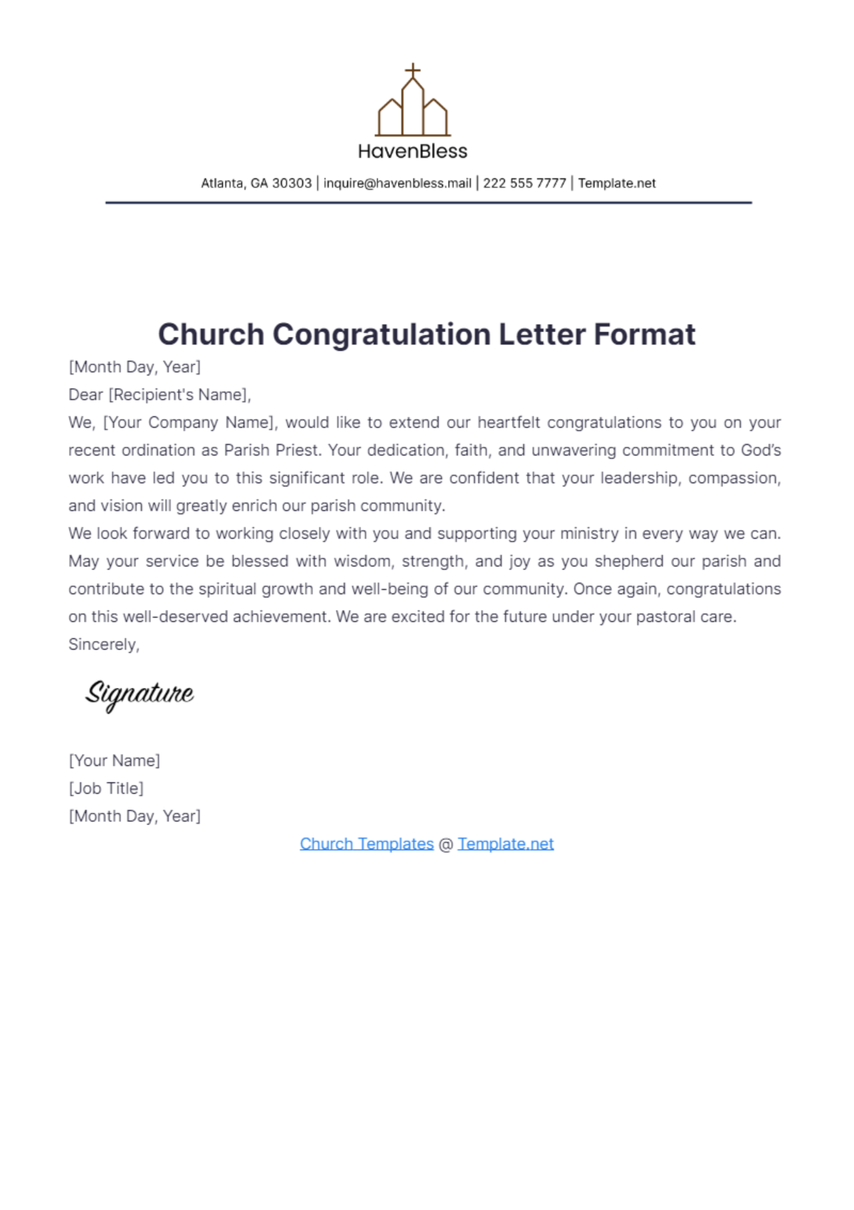 Church Congratulation Letter Format Template - Edit Online & Download