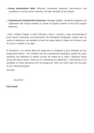 Free Band Director Acting Cover Letter to Edit Online