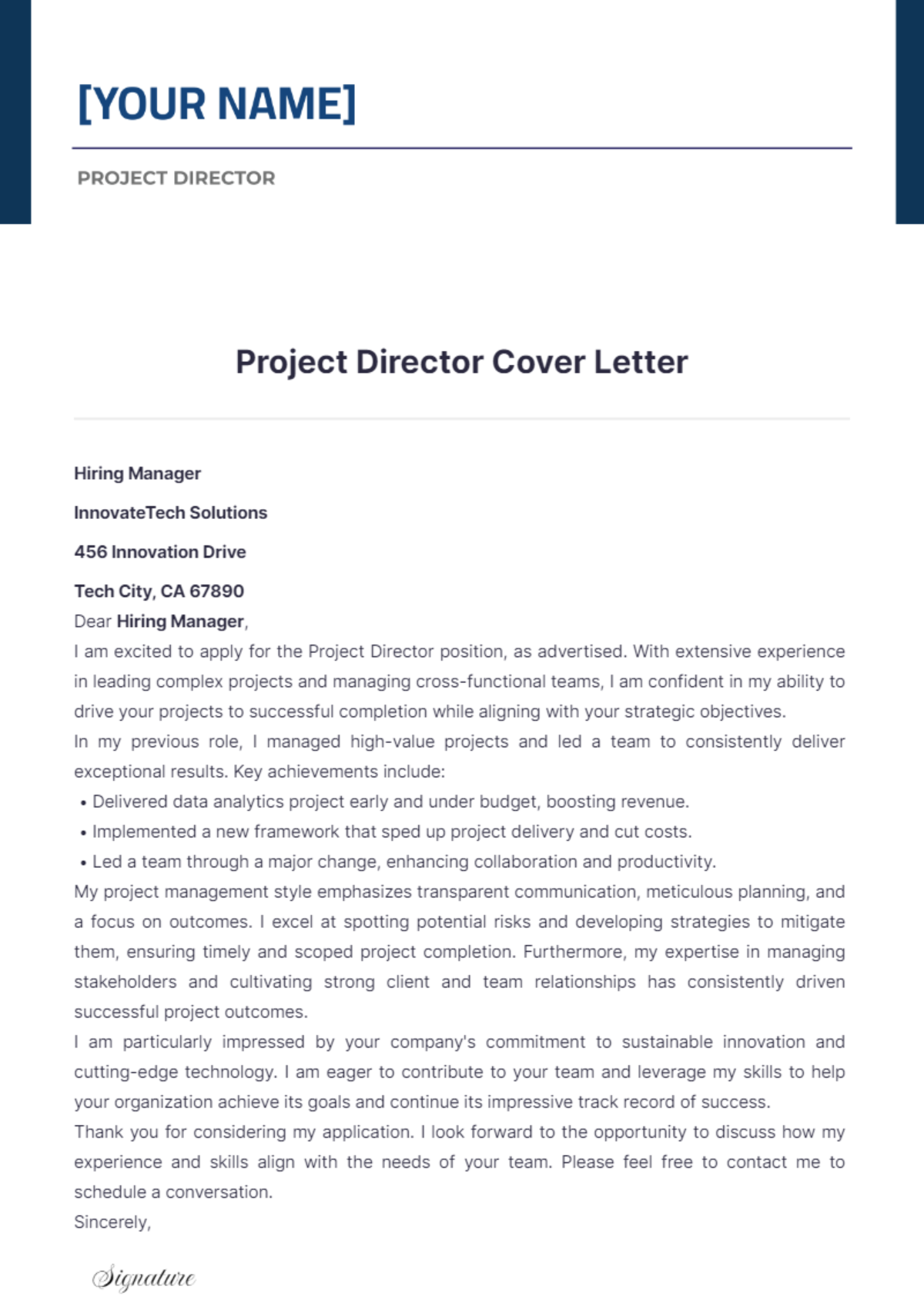 Project Director Cover Letter - Edit Online & Download