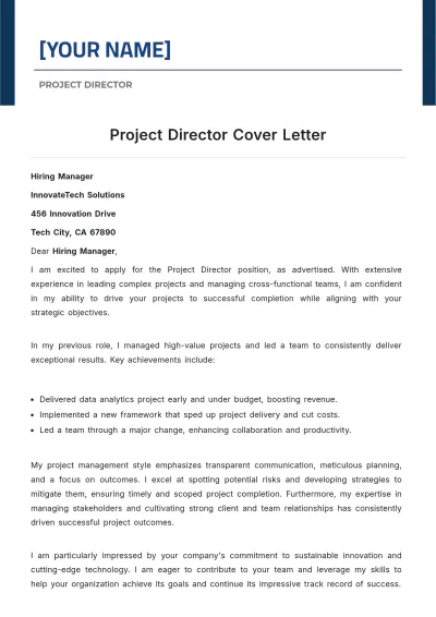Free Project Director Cover Letter to Edit Online