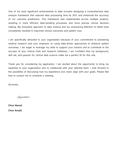 Free Clinical Data Scientist Cover Letter to Edit Online
