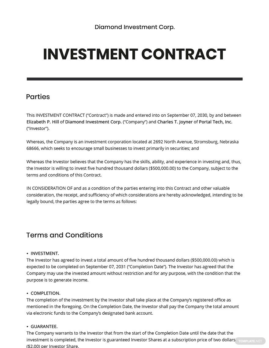 Basic Investment Contract Template