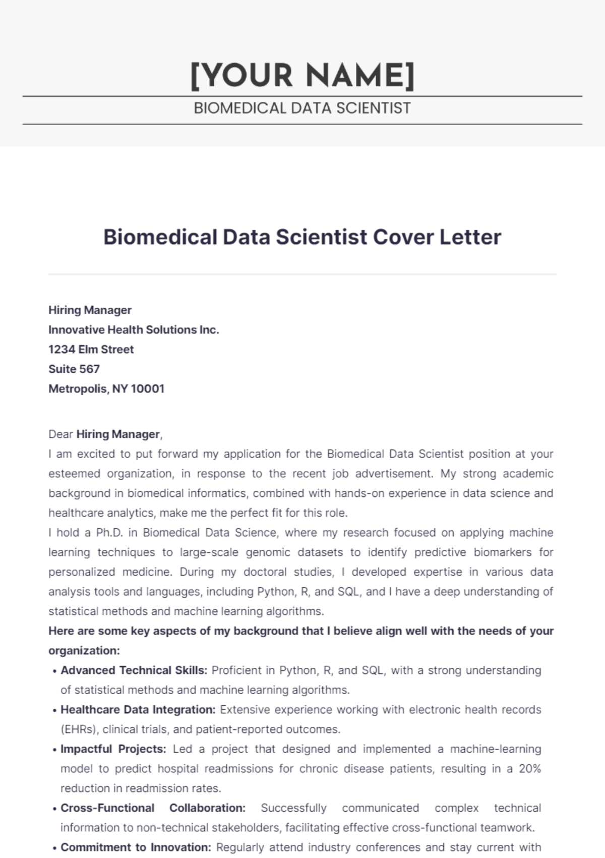 trainee biomedical scientist cover letter