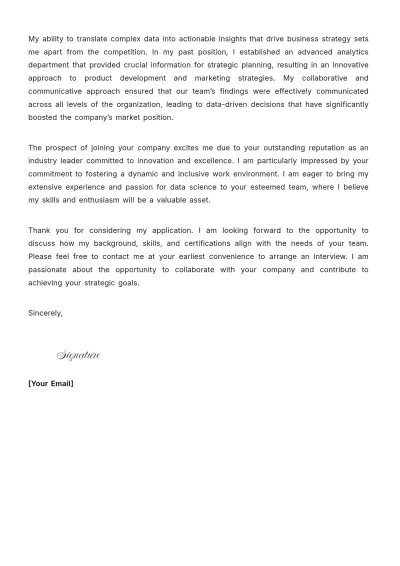 Free Lead Data Scientist Cover Letter to Edit Online