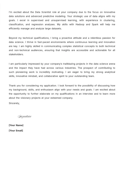 Free Data Scientist Statistics Cover Letter to Edit Online