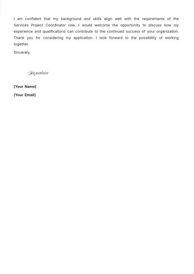Free Services Project Coordinator Cover Letter to Edit Online